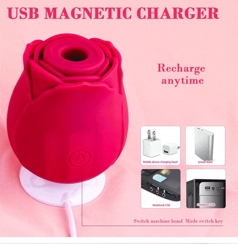 USB rechargeable rose-shaped vibrator with LED indicator